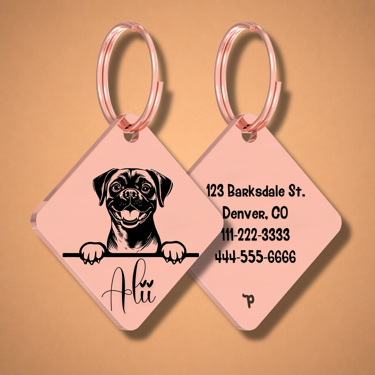 Breed Dog Tag - Puggle Unique Dog Tag with Peek-a-Boo Portrait