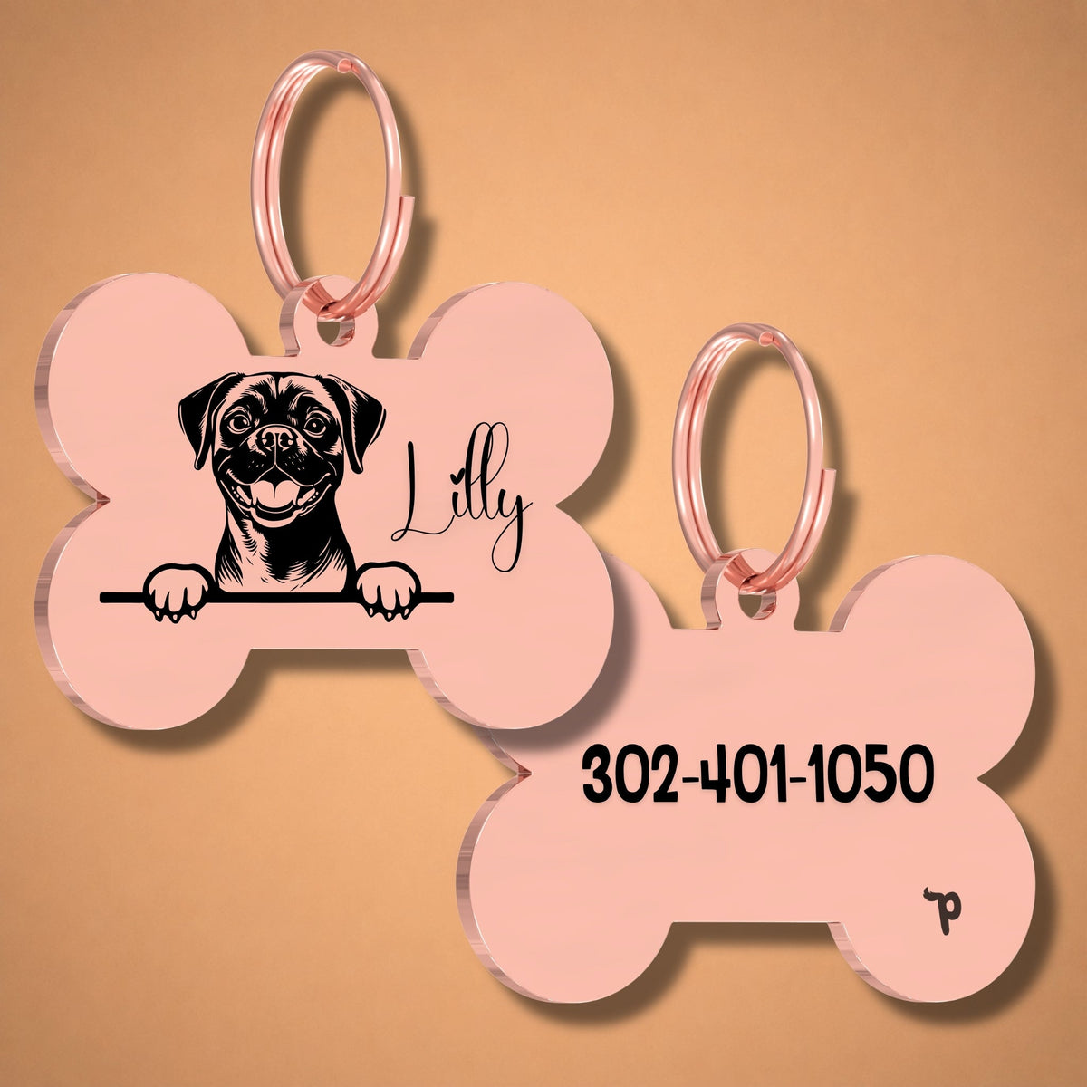 Breed Dog Tag - Puggle Unique Dog Tag with Peek-a-Boo Portrait