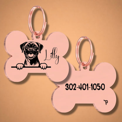 Breed Dog Tag - Puggle Unique Dog Tag with Peek-a-Boo Portrait