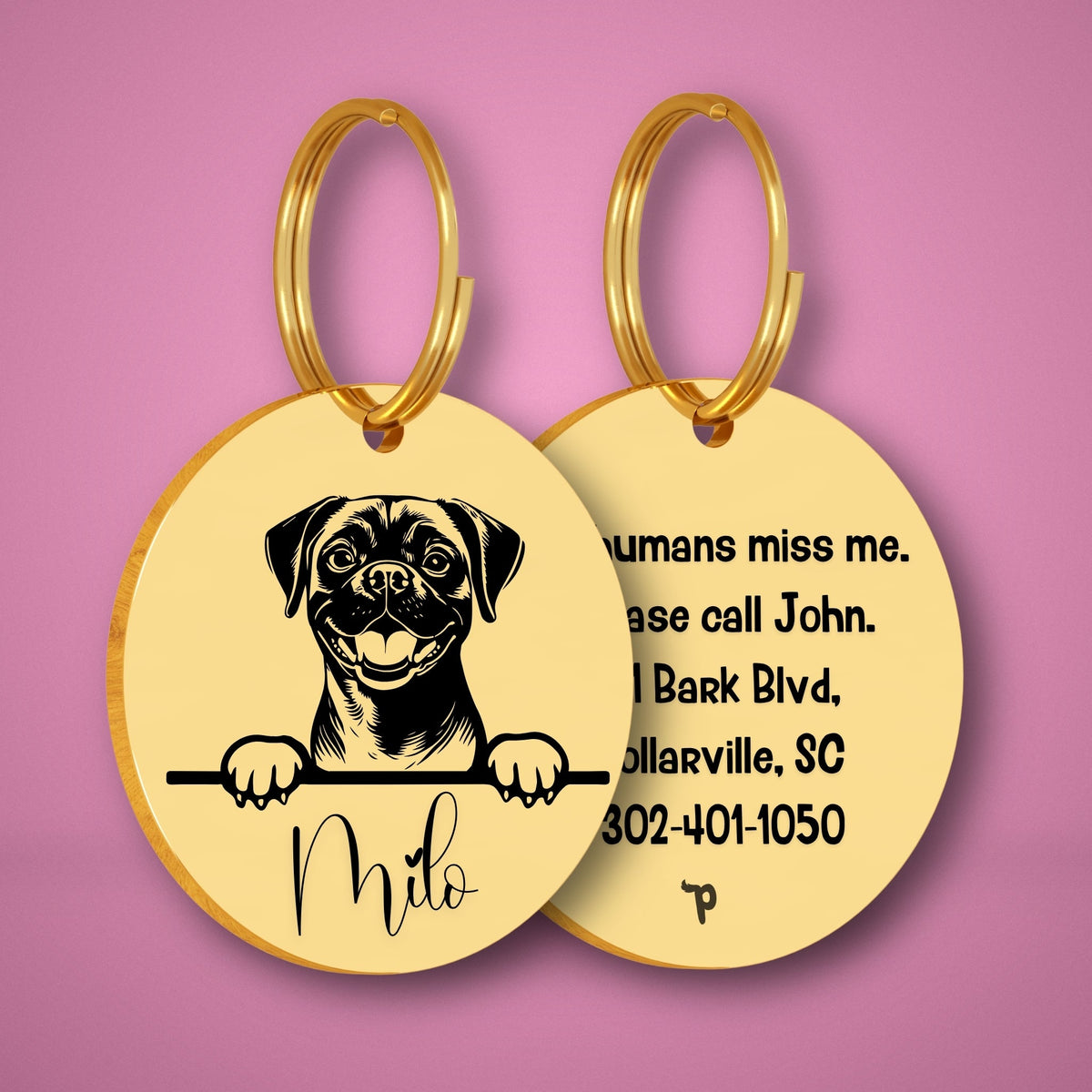 Breed Dog Tag - Puggle Unique Dog Tag with Peek-a-Boo Portrait