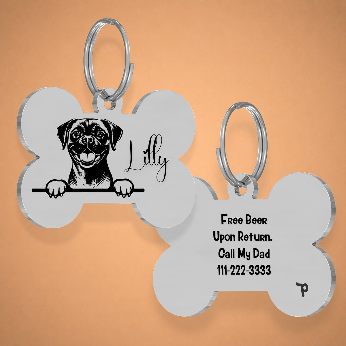 Breed Dog Tag - Puggle Unique Dog Tag with Peek-a-Boo Portrait