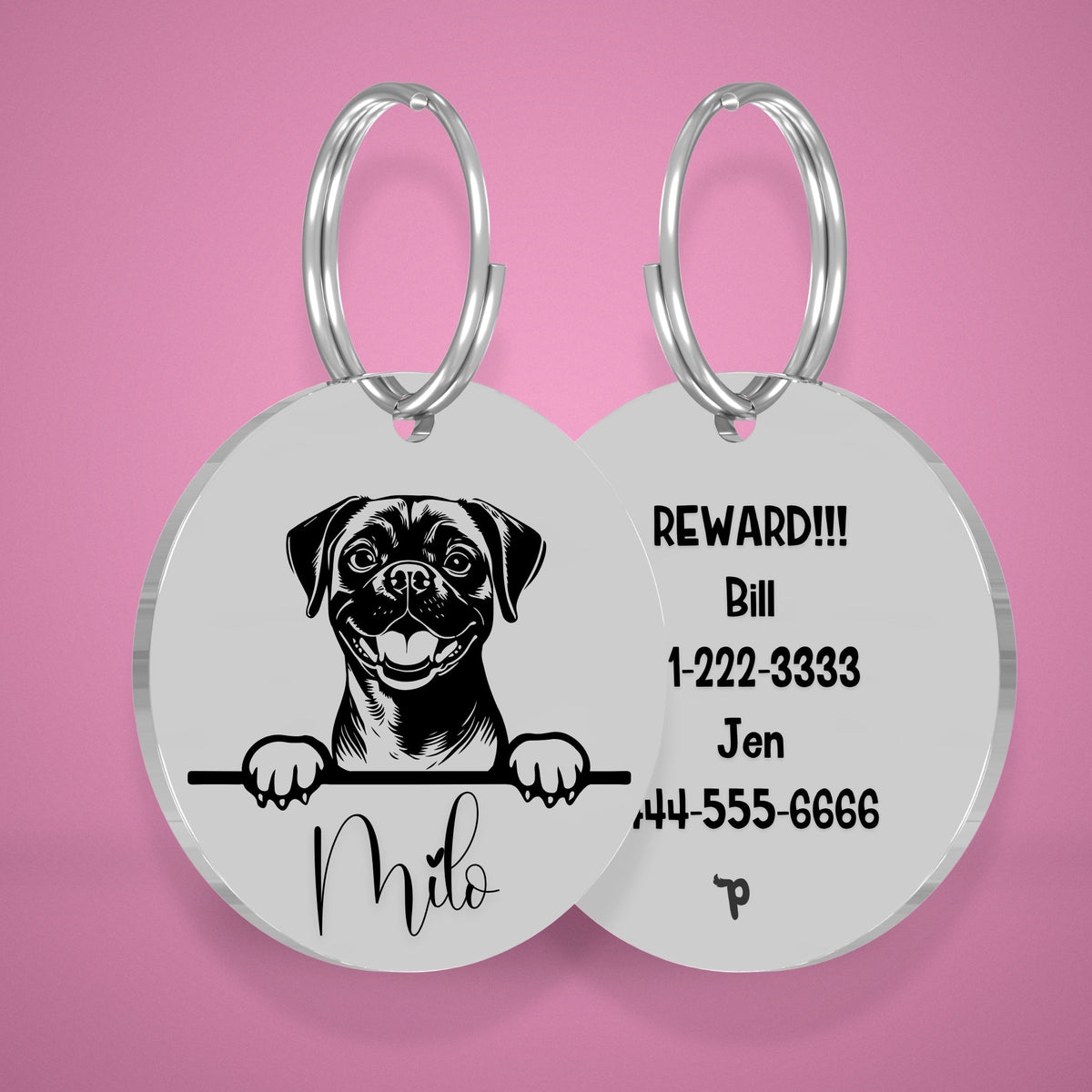 Breed Dog Tag - Puggle Unique Dog Tag with Peek-a-Boo Portrait