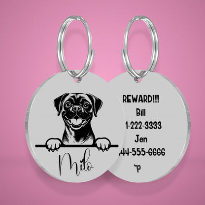 Breed Dog Tag - Puggle Unique Dog Tag with Peek-a-Boo Portrait