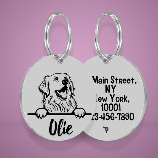 Breed Dog Tag - Pyrenean Mountain Unique Dog Tag with Peek-a-Boo Portrait