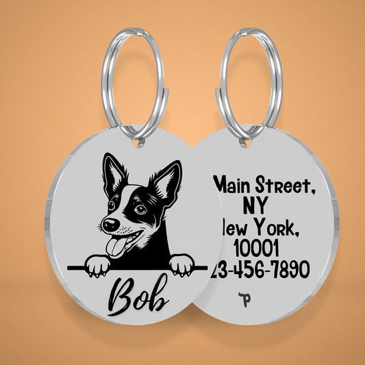 Breed Dog Tag - Rat Terrier Unique Dog Tag with Peek-a-Boo Portrait