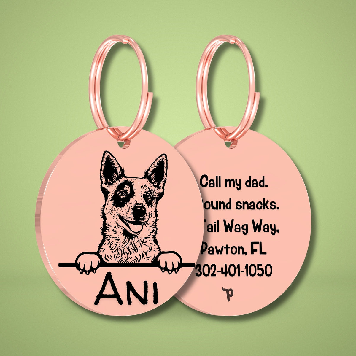 Breed Dog Tag - Red Heeler Unique Dog Tag with Peek-a-Boo Portrait