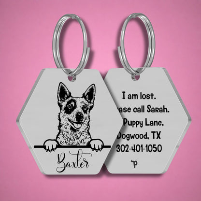 Breed Dog Tag - Red Heeler Unique Dog Tag with Peek-a-Boo Portrait