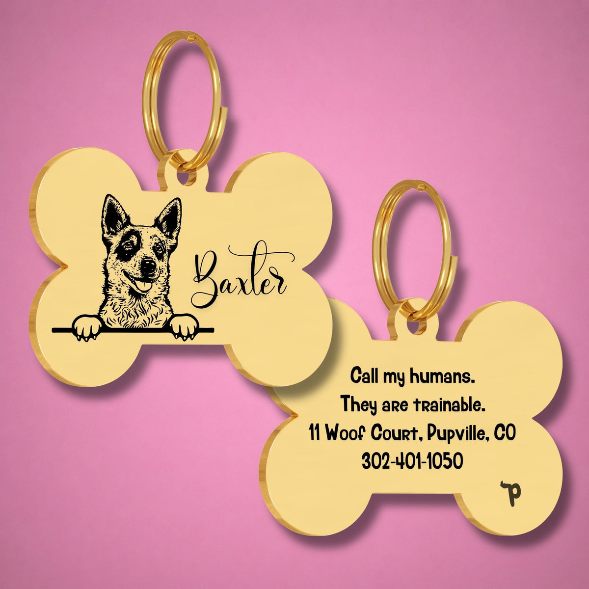Breed Dog Tag - Red Heeler Unique Dog Tag with Peek-a-Boo Portrait