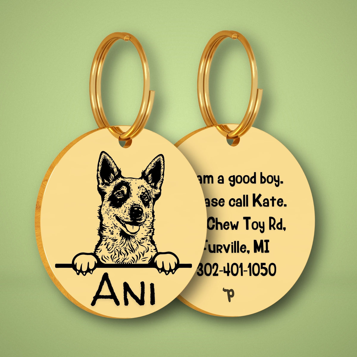 Breed Dog Tag - Red Heeler Unique Dog Tag with Peek-a-Boo Portrait