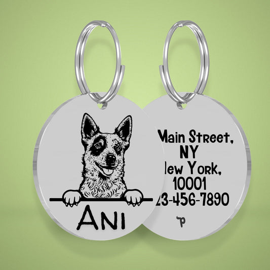 Breed Dog Tag - Red Heeler Unique Dog Tag with Peek-a-Boo Portrait