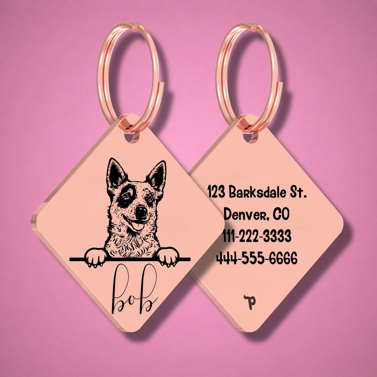 Breed Dog Tag - Red Heeler Unique Dog Tag with Peek-a-Boo Portrait