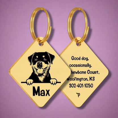 Breed Dog Tag - Rottweiler Unique Dog Tag with Peek-a-Boo Portrait