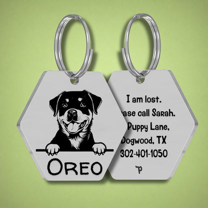 Breed Dog Tag - Rottweiler Unique Dog Tag with Peek-a-Boo Portrait