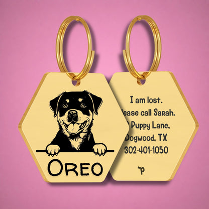 Breed Dog Tag - Rottweiler Unique Dog Tag with Peek-a-Boo Portrait