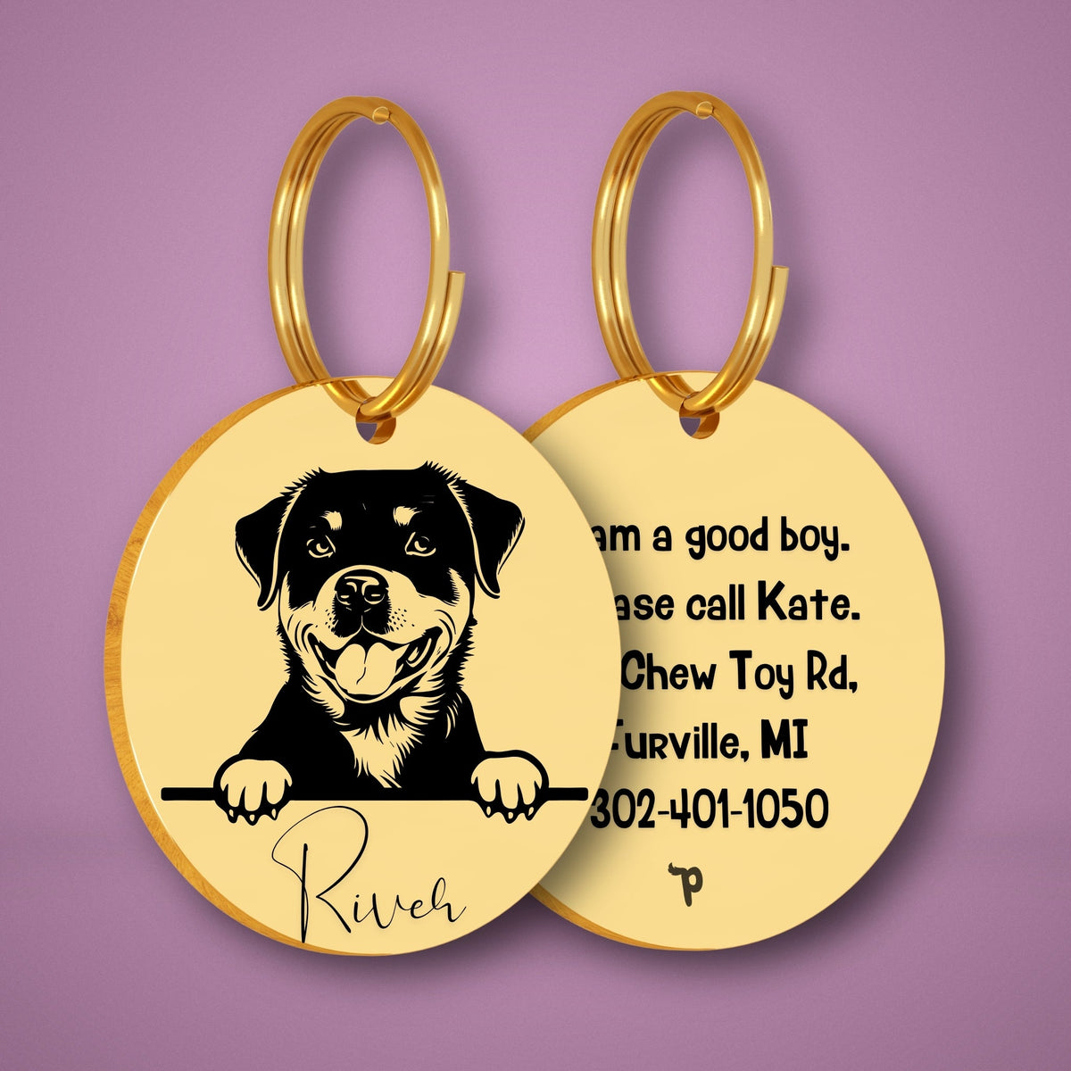 Breed Dog Tag - Rottweiler Unique Dog Tag with Peek-a-Boo Portrait