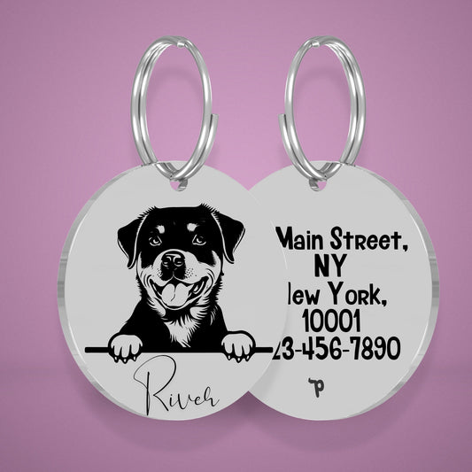 Breed Dog Tag - Rottweiler Unique Dog Tag with Peek-a-Boo Portrait
