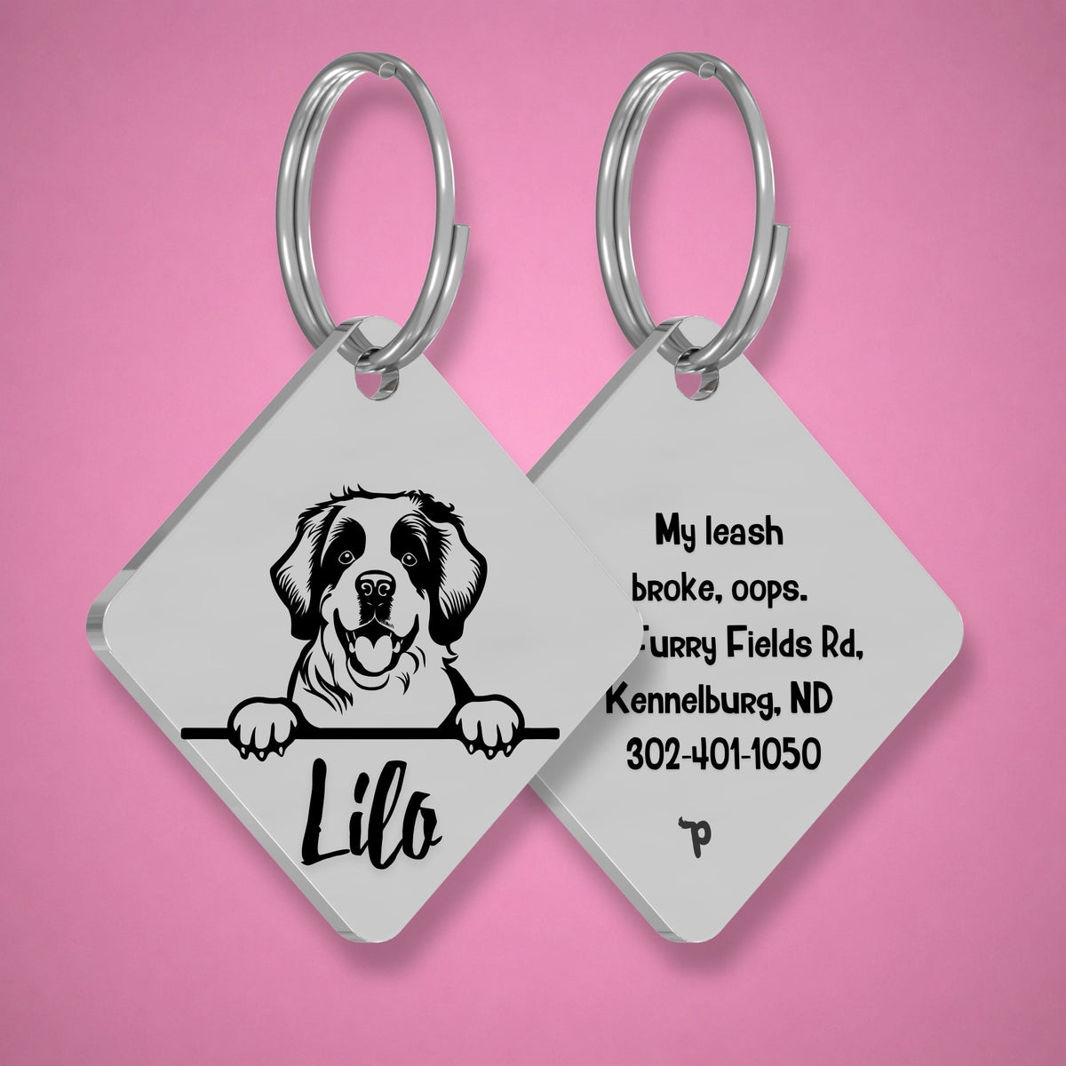 Breed Dog Tag - Saint Bernard Unique Dog Tag with Peek-a-Boo Portrait