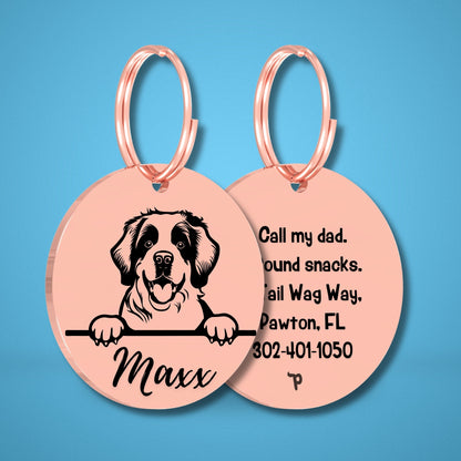 Breed Dog Tag - Saint Bernard Unique Dog Tag with Peek-a-Boo Portrait