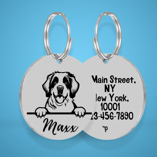 Breed Dog Tag - Saint Bernard Unique Dog Tag with Peek-a-Boo Portrait