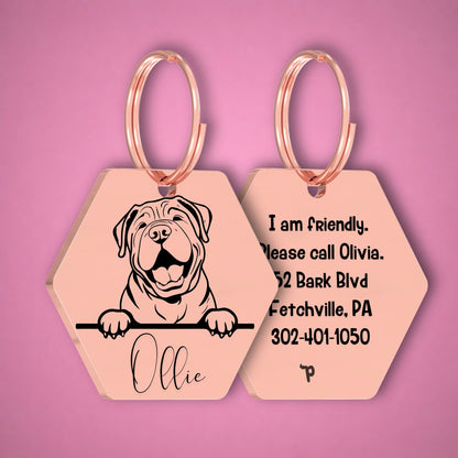 Breed Dog Tag - Shar Pei Unique Dog Tag with Peek-a-Boo Portrait