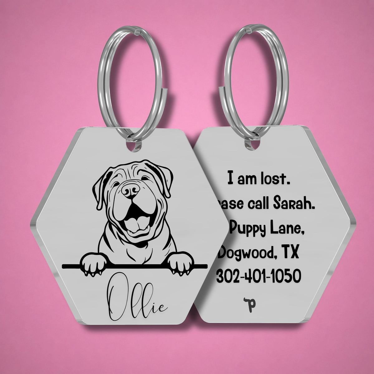 Breed Dog Tag - Shar Pei Unique Dog Tag with Peek-a-Boo Portrait