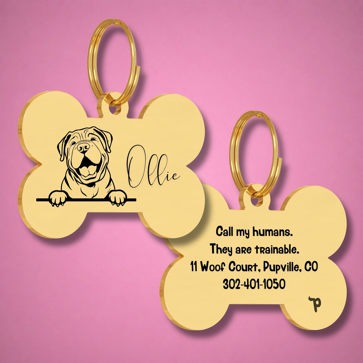 Breed Dog Tag - Shar Pei Unique Dog Tag with Peek-a-Boo Portrait