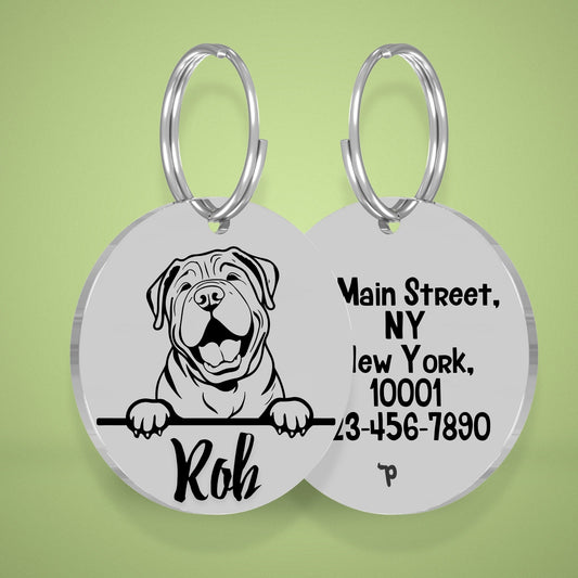 Breed Dog Tag - Shar Pei Unique Dog Tag with Peek-a-Boo Portrait