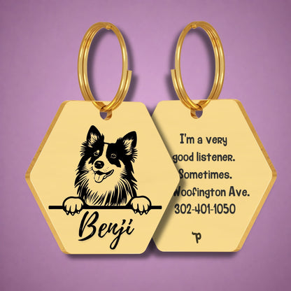 Breed Dog Tag - Shetland Sheepdog Unique Dog Tag with Peek-a-Boo Portrait