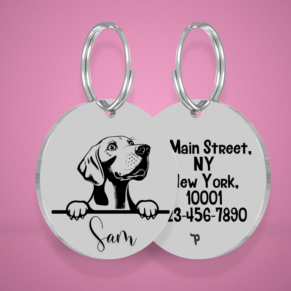 Breed Dog Tag - Weimaraner Unique Dog Tag with Peek-a-Boo Portrait