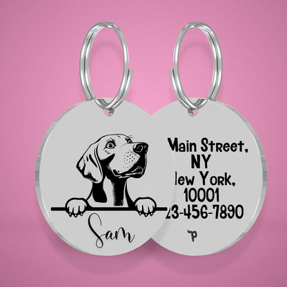 Breed Dog Tag - Weimaraner Unique Dog Tag with Peek-a-Boo Portrait