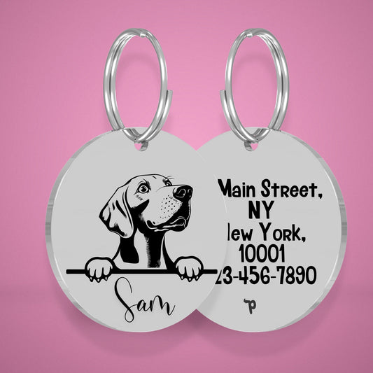Breed Dog Tag - Weimaraner Unique Dog Tag with Peek-a-Boo Portrait