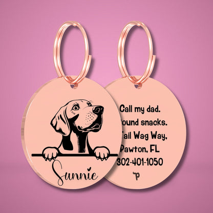 Breed Dog Tag - Weimaraner Unique Dog Tag with Peek-a-Boo Portrait