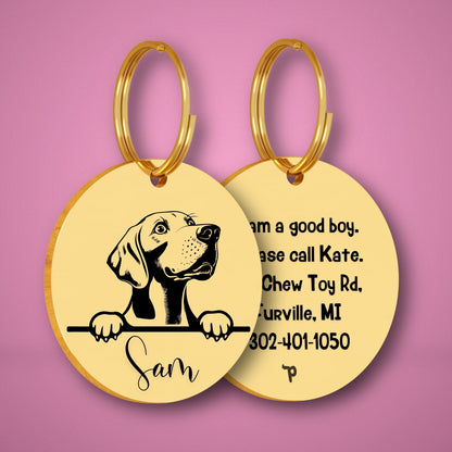 Breed Dog Tag - Weimaraner Unique Dog Tag with Peek-a-Boo Portrait