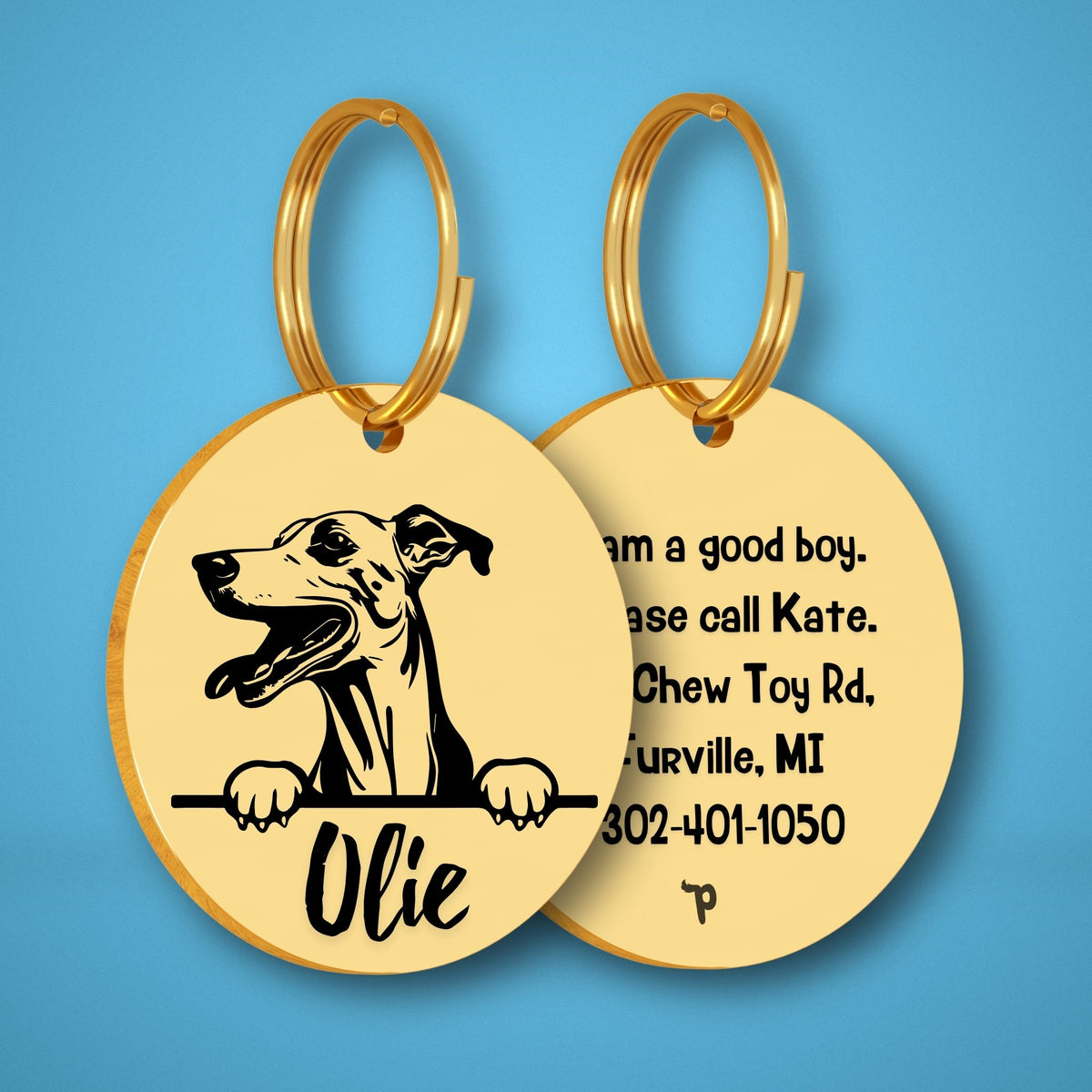 Breed Dog Tag - Whippet Unique Dog Tag with Peek-a-Boo Portrait