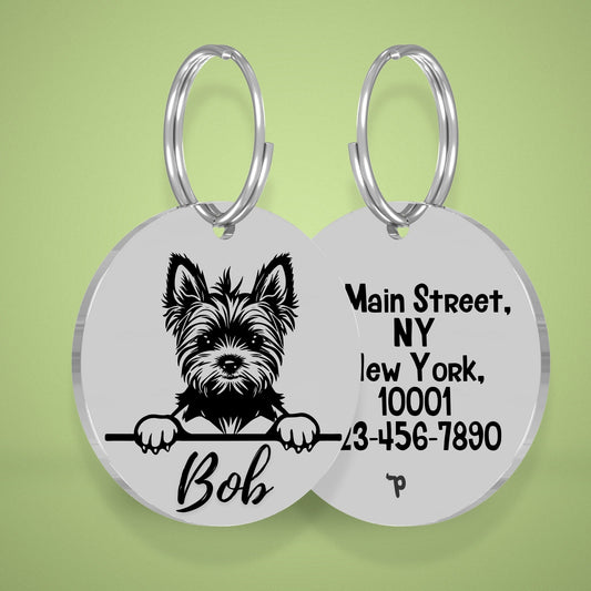 Breed Dog Tag - Yorkshire Terrier Unique Dog Tag with Peek-a-Boo Portrait