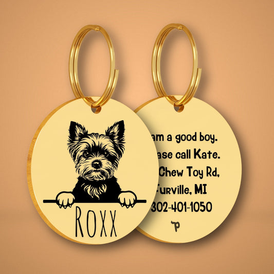 Breed Dog Tag - Yorkshire Terrier Unique Dog Tag with Peek-a-Boo Portrait (Style 2)
