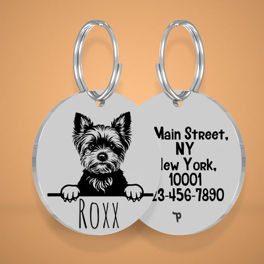 Breed Dog Tag - Yorkshire Terrier Unique Dog Tag with Peek-a-Boo Portrait (Style 2)