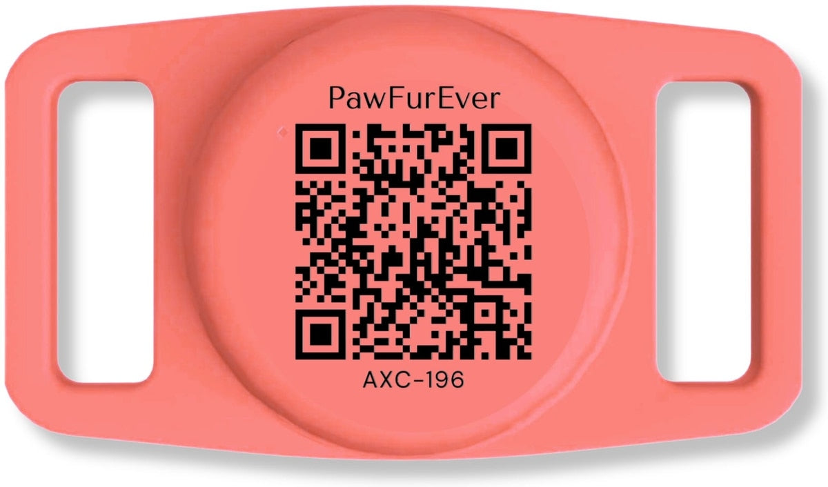 Red QR AirTag Collar Holder with scannable QR code, front view