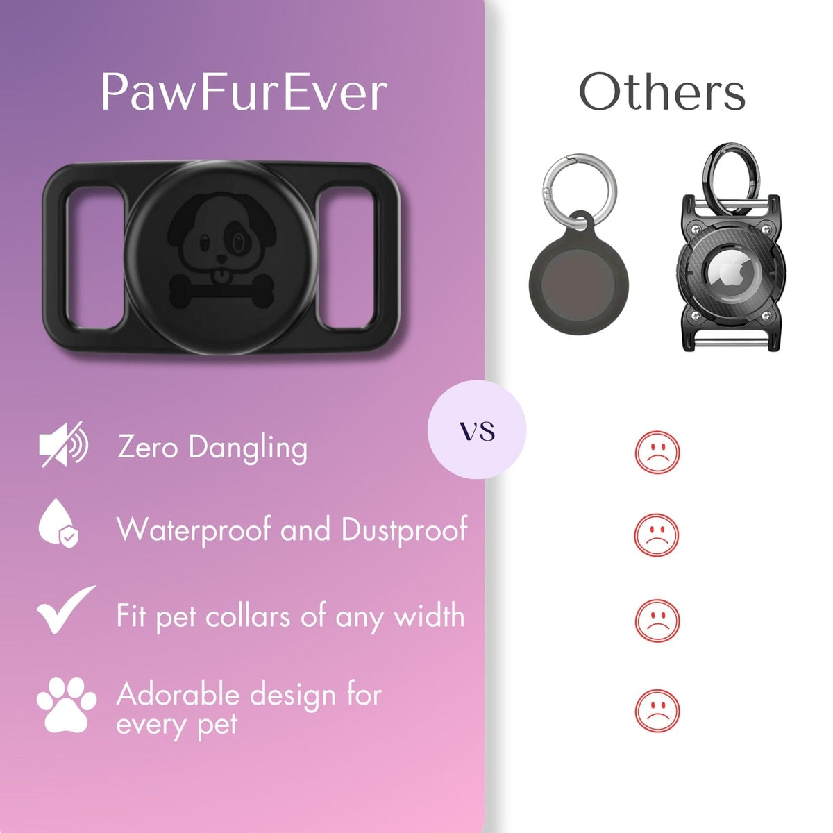 Waterproof AirTag holder scale and fit reference on a dog collar