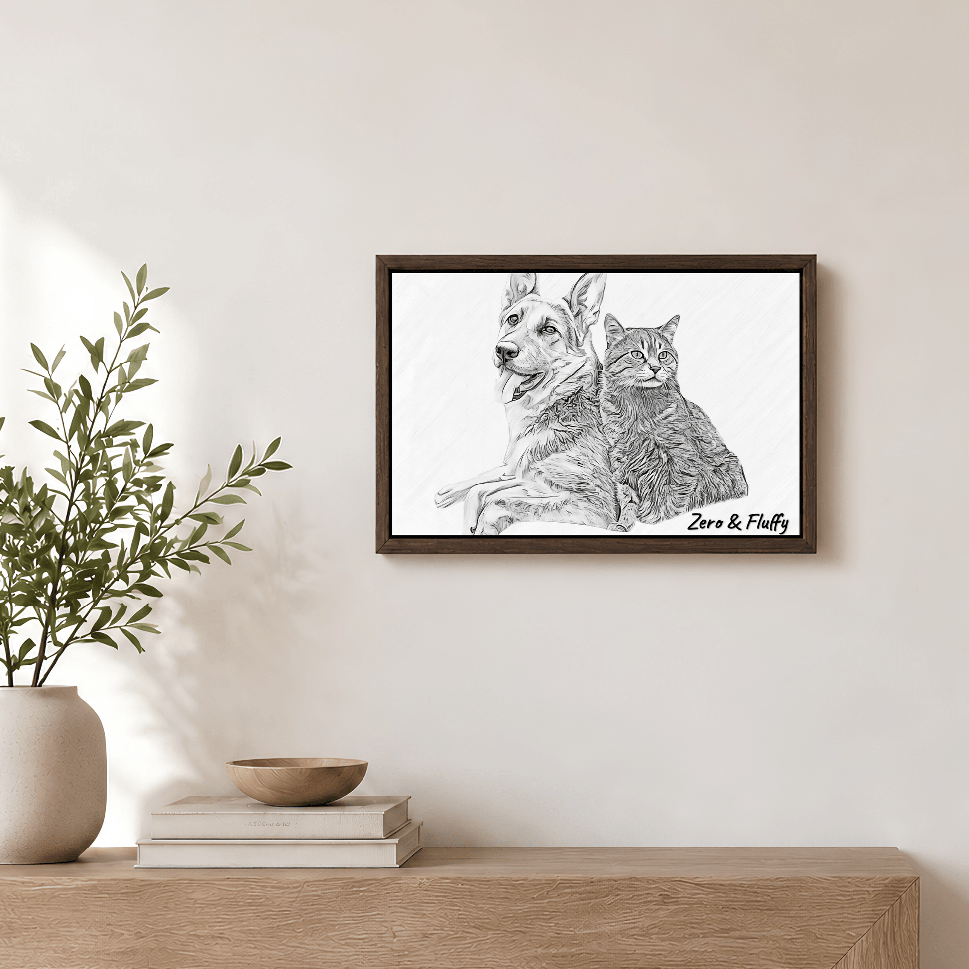 Pet Portrait - Custom Charcoal Pet Portrait Canvas from Photo | Black & White Dog & Cat Sketch