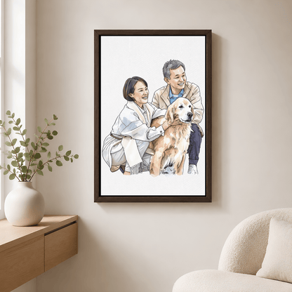 Pet Portrait - Custom Couple and Pet Portrait Canvas from Photo | Family Wall Art Gift
