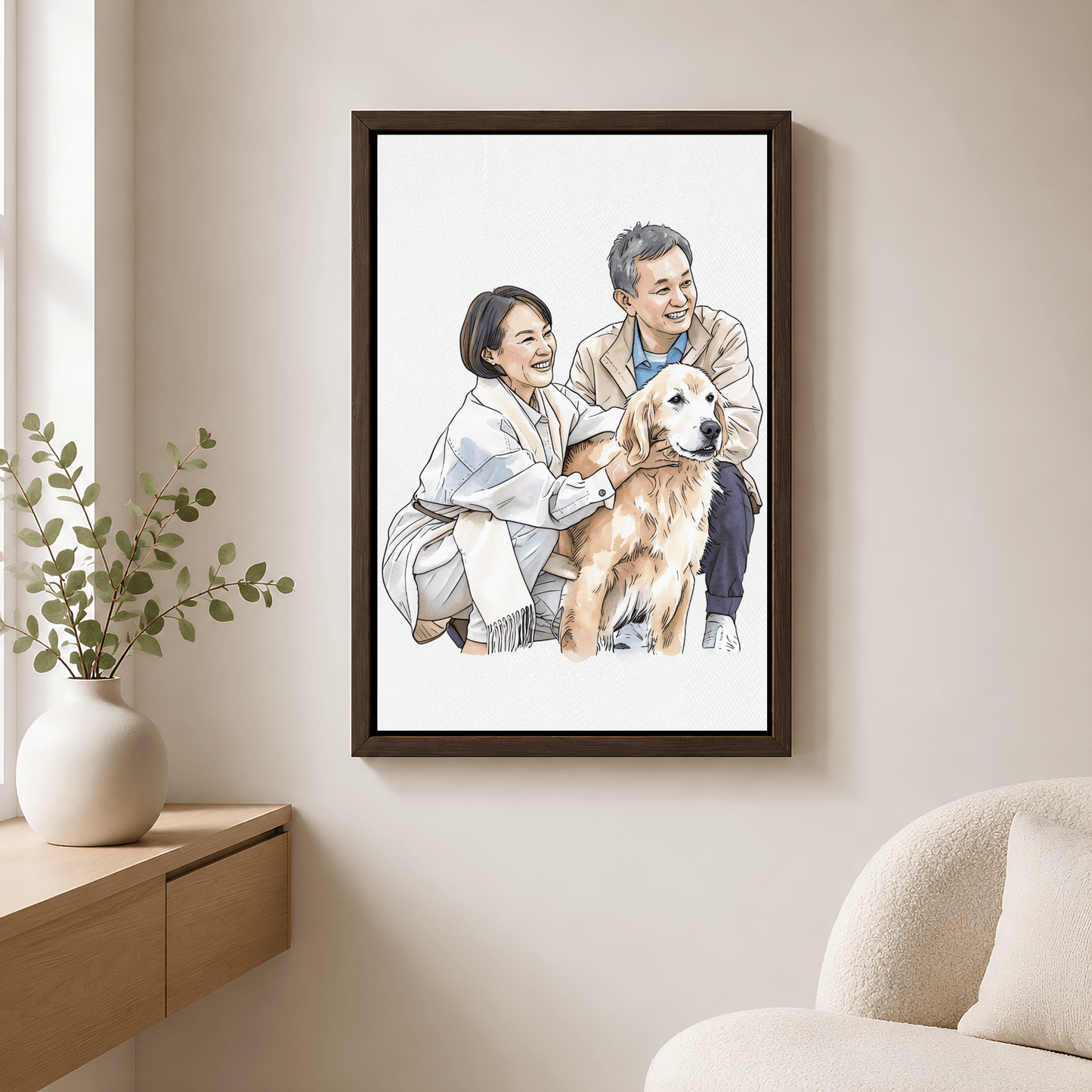 Pet Portrait - Custom Couple and Pet Portrait Canvas from Photo | Family Wall Art Gift