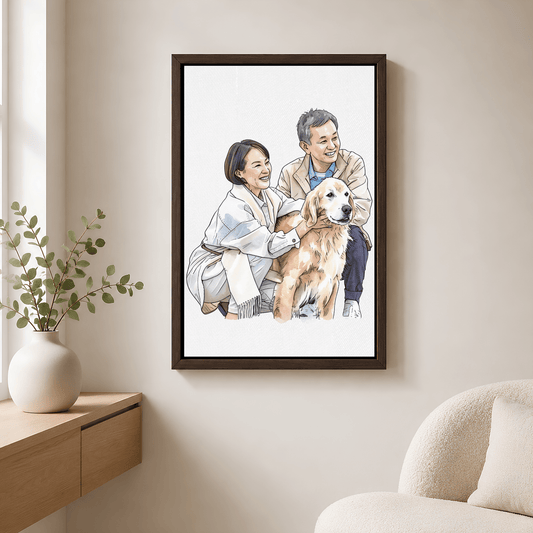 Pet Portrait - Custom Couple and Pet Portrait Canvas from Photo | Family Wall Art Gift