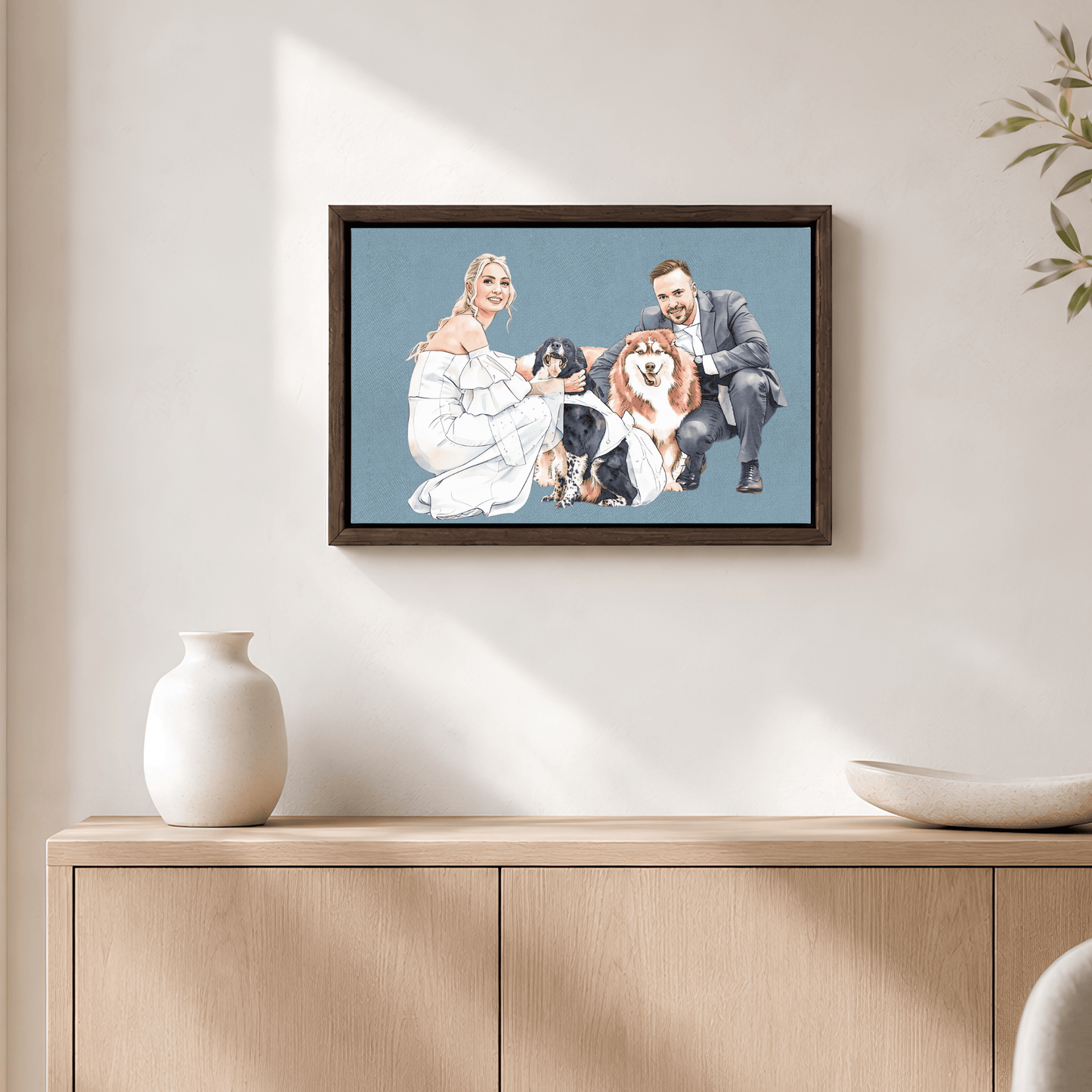 Pet Portrait - Custom Couple and Pet Portrait Canvas from Photo | Family Wall Art Gift