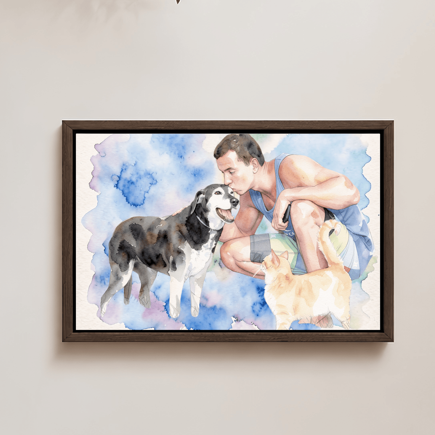 Pet Portrait - Custom Pet and Owner Portrait Canvas from Photo | You & Your Dog Wall Art