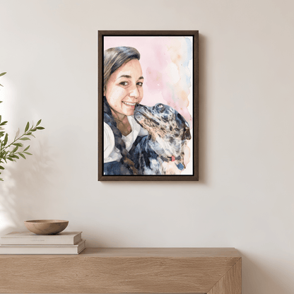Pet Portrait - Custom Pet and Owner Portrait Canvas from Photo | You & Your Dog Wall Art