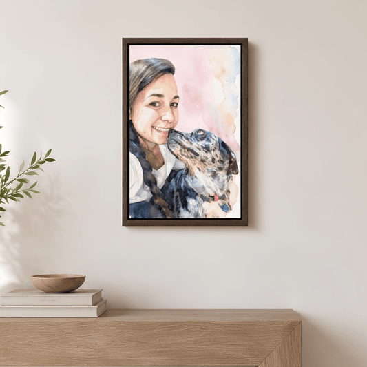 Pet Portrait - Custom Pet and Owner Portrait Canvas from Photo | You & Your Dog Wall Art