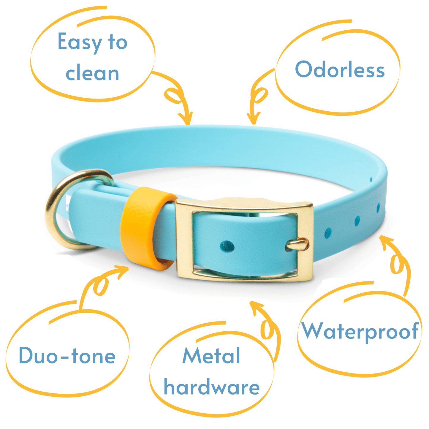 Collars - Biothane Dog Collars with Name Plate (Blue/Orange)