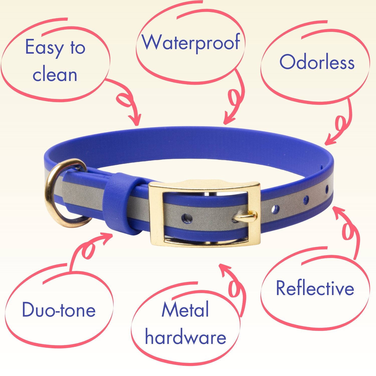 Collars - Blue Reflective Waterproof Dog Collar - Stylish and Smell Free (Pink, Reflective)