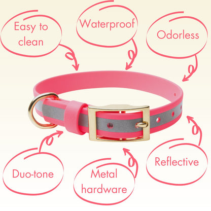 Collars - Pink Reflective Waterproof Dog Collar - Stylish and Smell Free (Pink, Reflective)